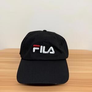 FILA Logo Embroidered Black Baseball Cap Hat One Size Adjustable Unisex Men’s
